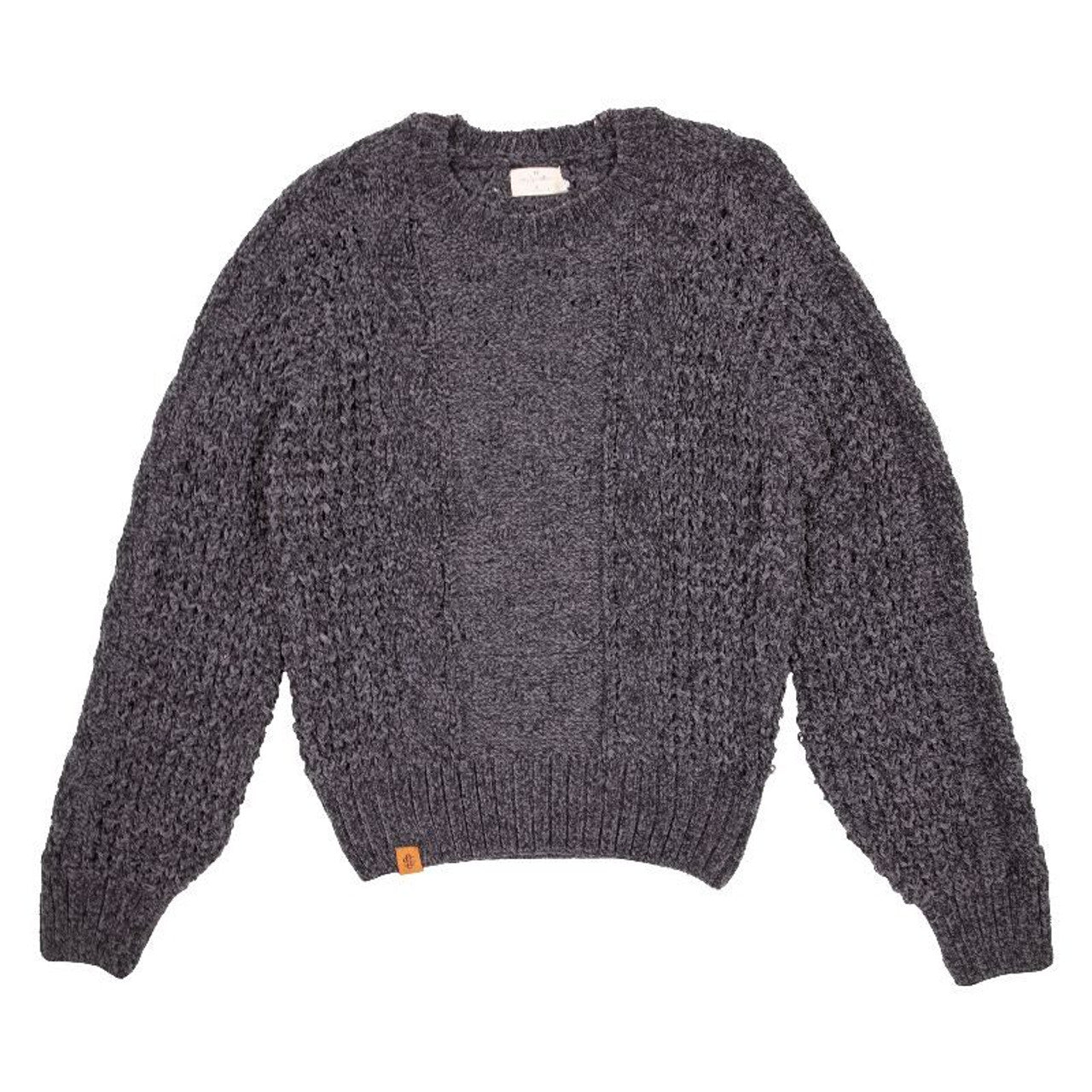 Chenille Crew Neck Sweater-Ash & Pink