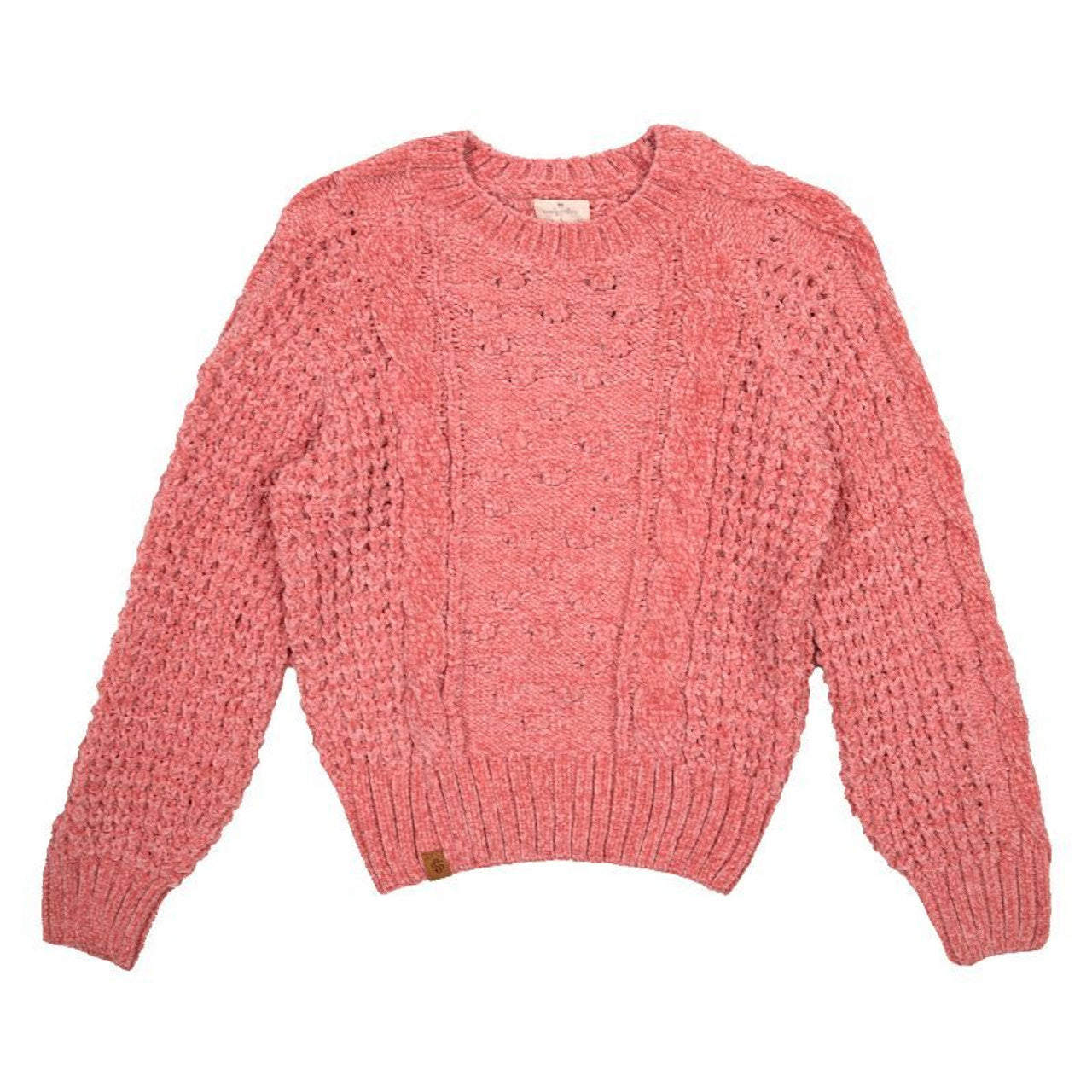 Chenille Crew Neck Sweater-Ash & Pink