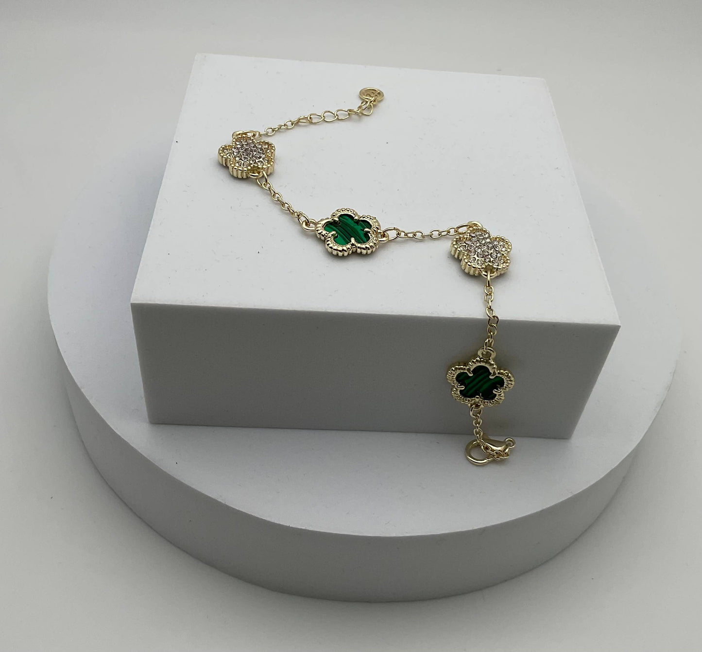 Assorted Coloured Clover Station Bracelets: Lapis & Crystal