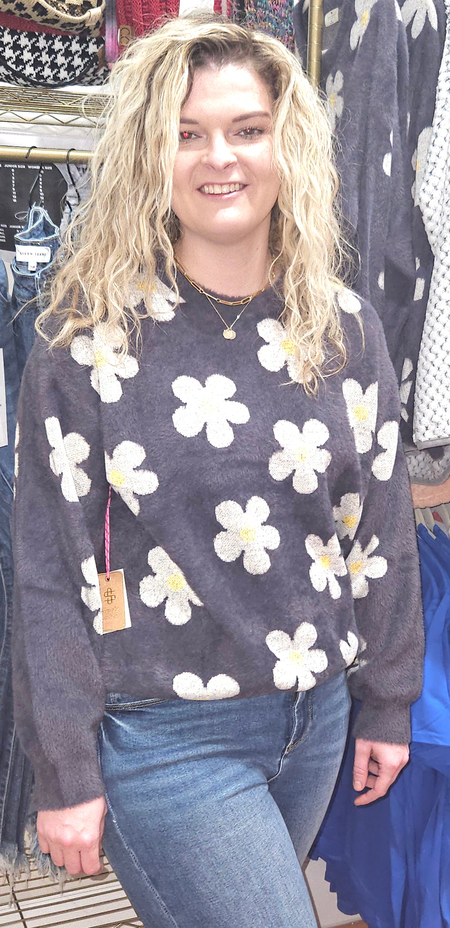 Fuzzy Sweater-Ash/Daisy