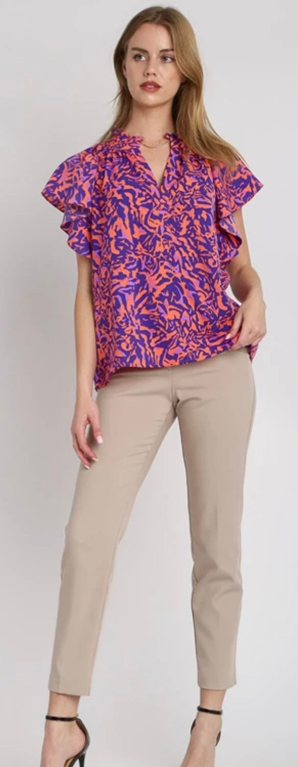 Two tone abstract print top / Mint