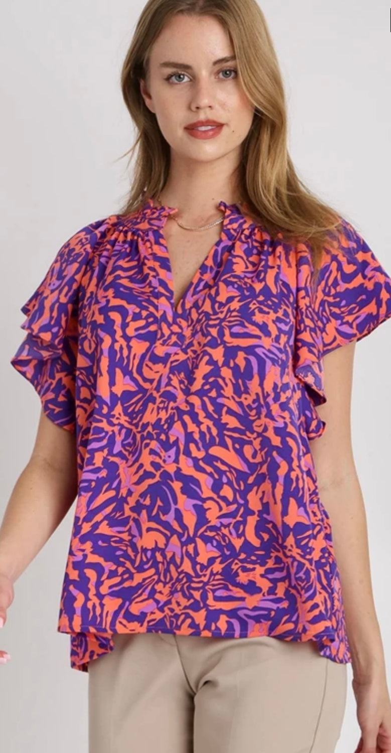Two tone abstract print top / Mint
