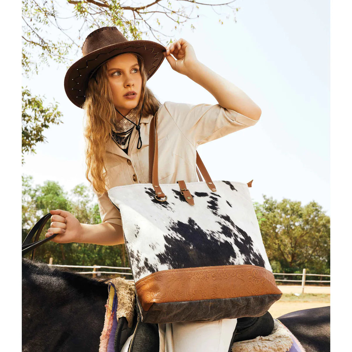 ROCK-STREWN CANVAS & HAIRON BAG