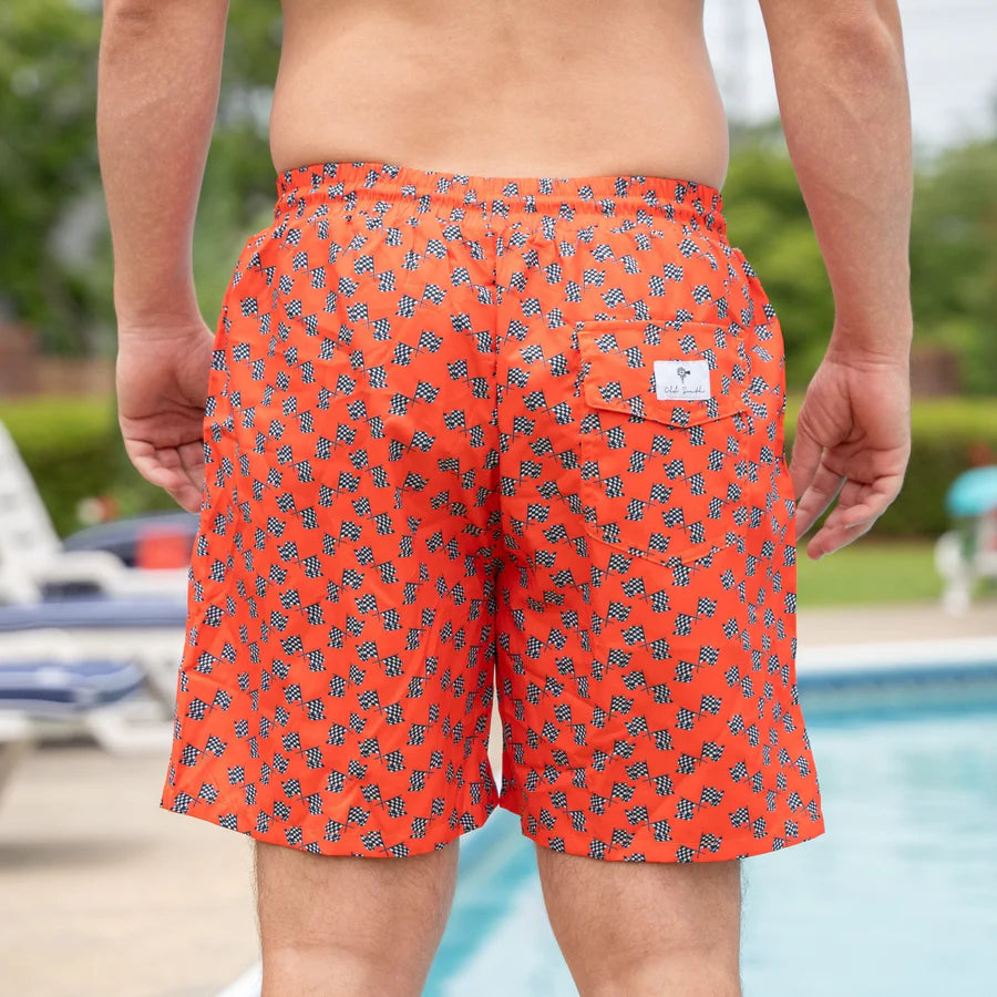 Checkered Flag - Lined Swim Trunks