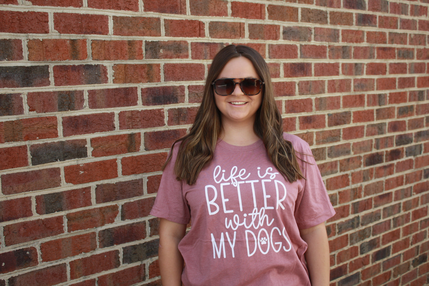 Life is Better With My Dogs Mauve Tee White Ink