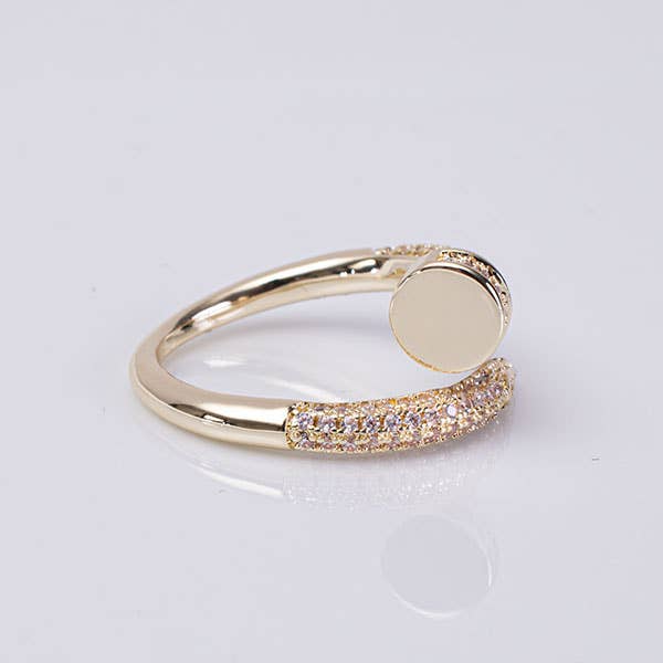 Gold & Crystal Pave Nail Ring: 7