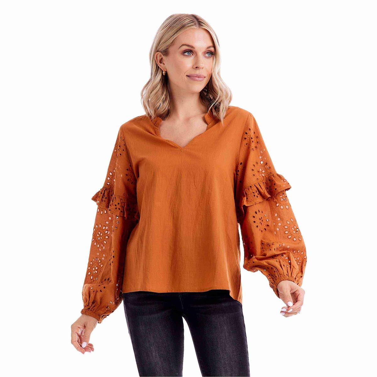RUST AMAYA EYELET TOP