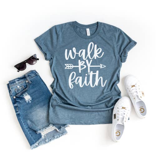 Walk By Faith Slate Tee White Ink