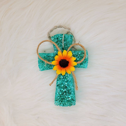 Cross with Sunflower Bow: Bird of Paradise