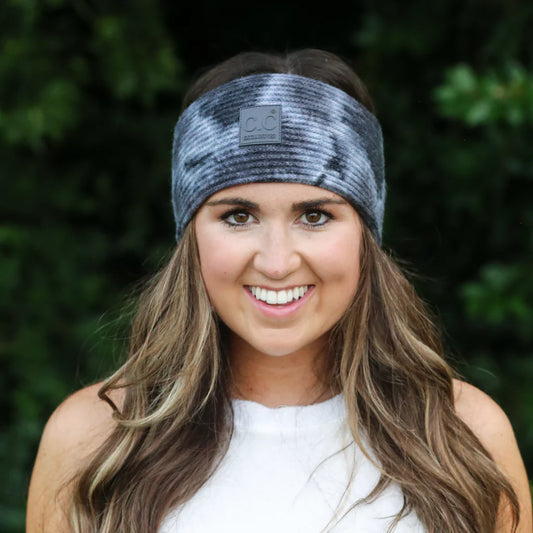 TIE DYE HEADWRAP WITH C.C RUBBER PATCH - DARK GREY/LIGHT GREY