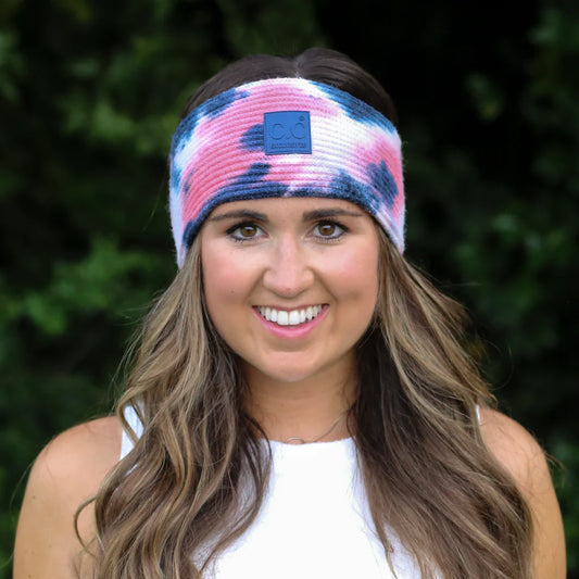 TIE DYE HEADWRAP WITH C.C RUBBER PATCH - NAVY/PINK