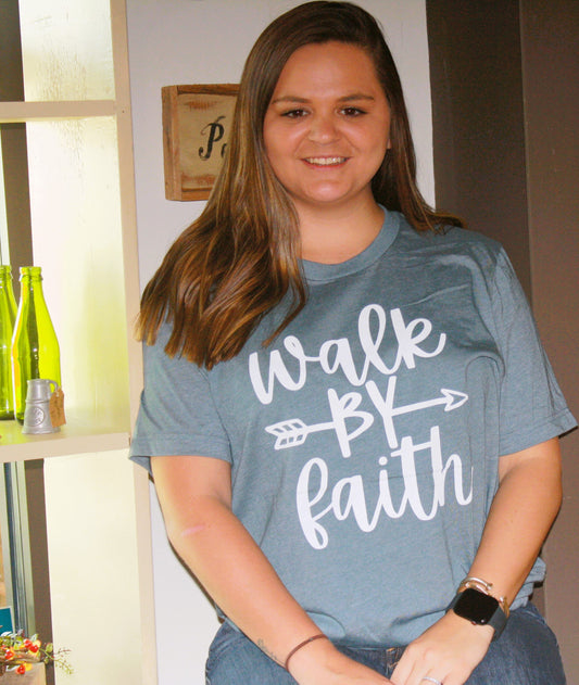 Walk By Faith Slate Tee White Ink