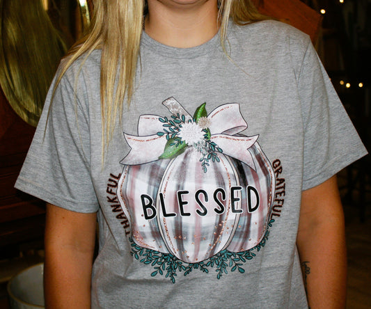 Thankful Blessed Grateful Pumpkin Graphic Tee