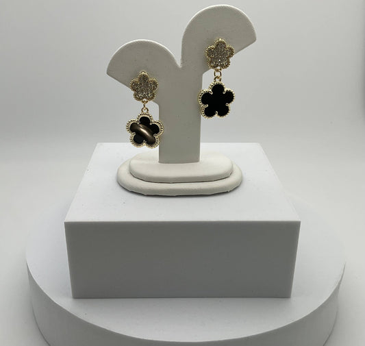 Clover Drop Statement Earrings: Black/Crystal