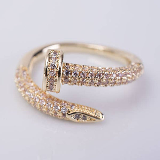 Gold & Crystal Pave Nail Ring: 7