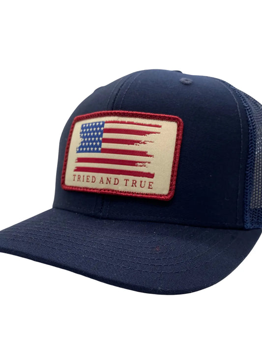 Tried and True American Flag Patch Trucker Hat
