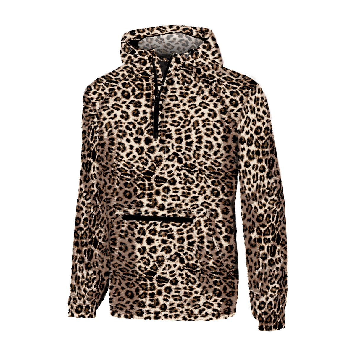 Quarter Zip Wind Breaker Pullover-Solid Leopard